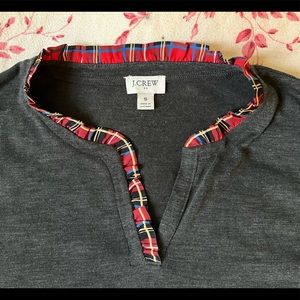 J.Crew tartan plaid ruffle neck holiday top size S